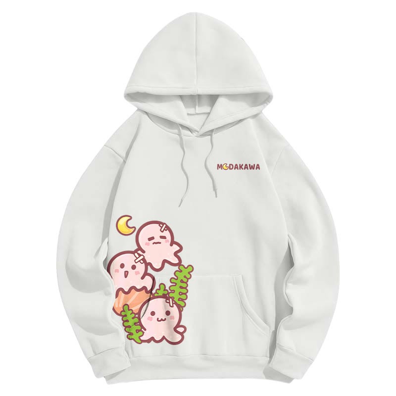Modakawa Kapuzenpullover mit Farbverlauf und Oktopus-Buchstabenprint, locker geschnitten - White - 5XL - image 3
