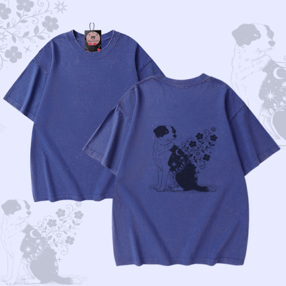 Modakawa Unisex Vintage T-Shirt mit Welpenmotiv - Blue - 5XL - image 4