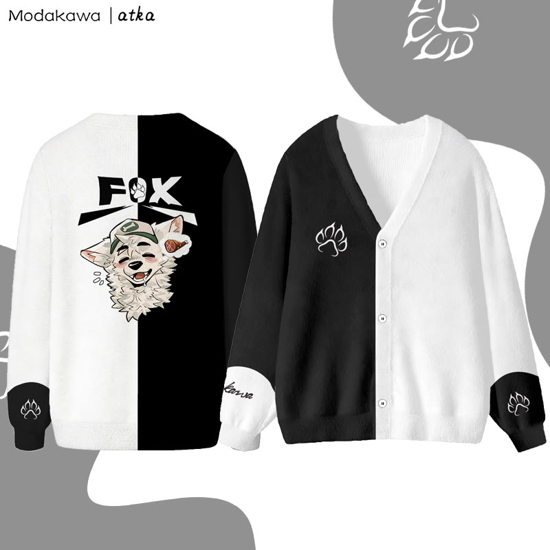 MODAKAWA X atka Fox Wants Meat Grafik-Cardigan-Top - Black - 4XL - image 3