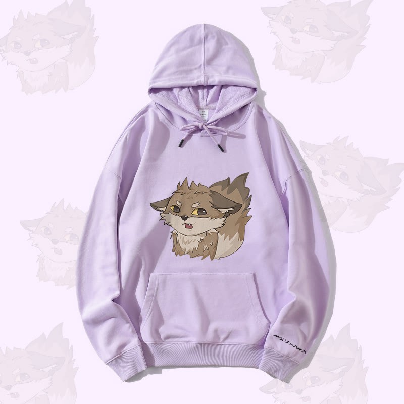 MODAKAWA Gray Fox Graphic Streetwear Pullover Hoodie - Purple - 5XL - image 2