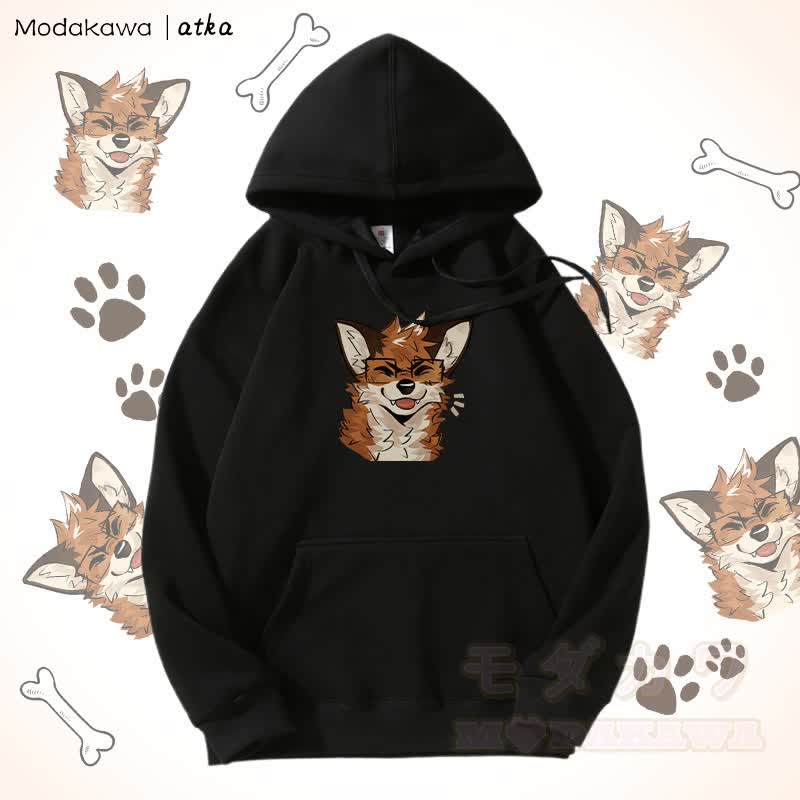 Kapuzenpullover mit Fleecefutter und Fuchs mit Brille - Schwarz - 5XL - image 9