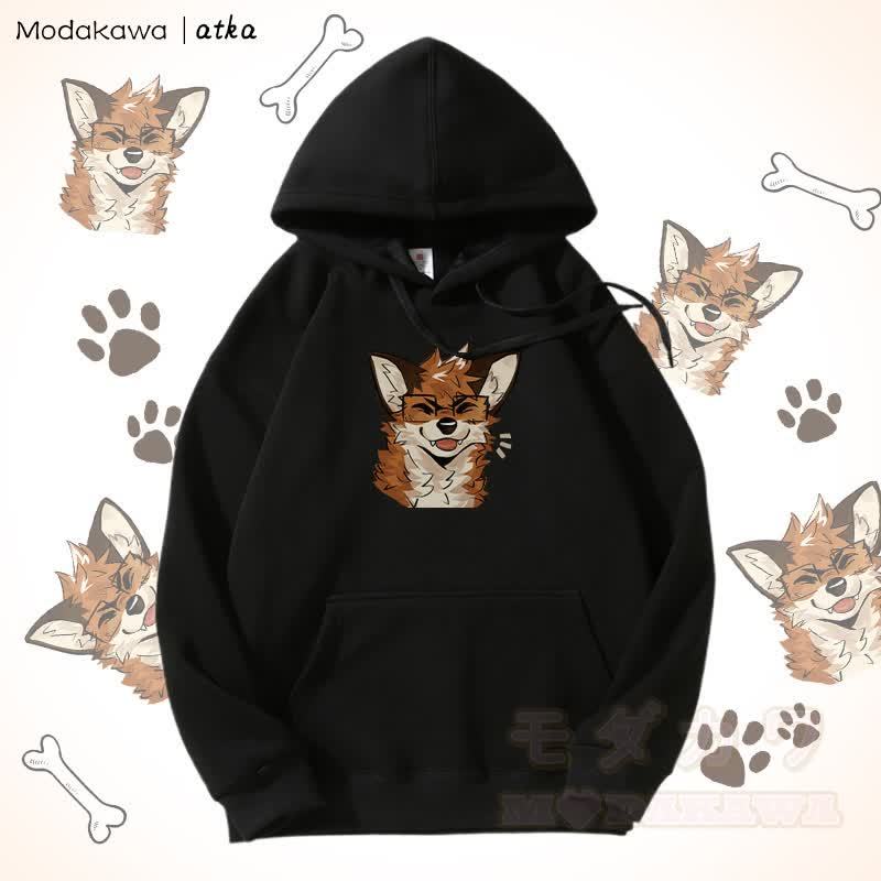 Kapuzenpullover mit Fleecefutter und Fuchs mit Brille - Schwarz - 5XL - image 9