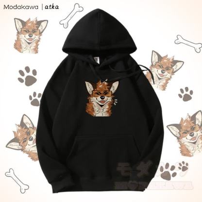 Kapuzenpullover mit Fleecefutter und Fuchs mit Brille - Schwarz - 5XL - image 9