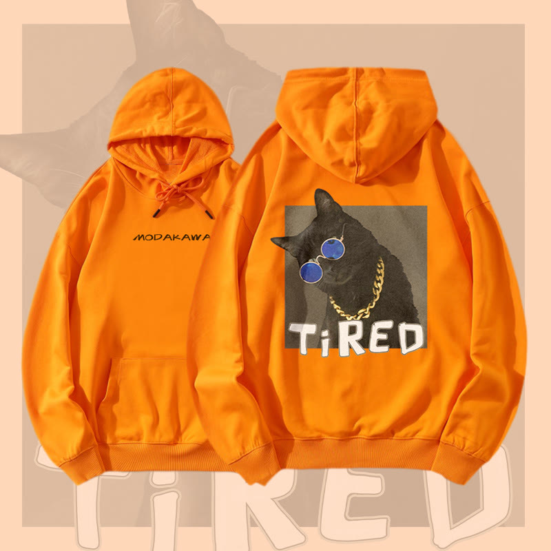 MODAKAWA TIRED Gold Chain Dog Graphic Streetwear Pullover Hoodie - Orange - 5XL - image 2