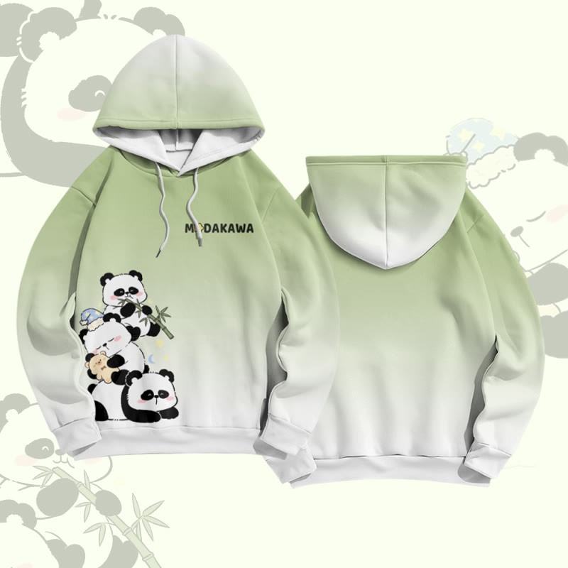 Panda Graphic Modakawa Gradient Pullover Hoodie - Green - 6XL - image 2