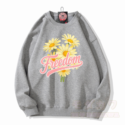 Modakawa Sweatshirt mit FREEDOM-Blumen-Grafik - Grau - 5XL - image 3