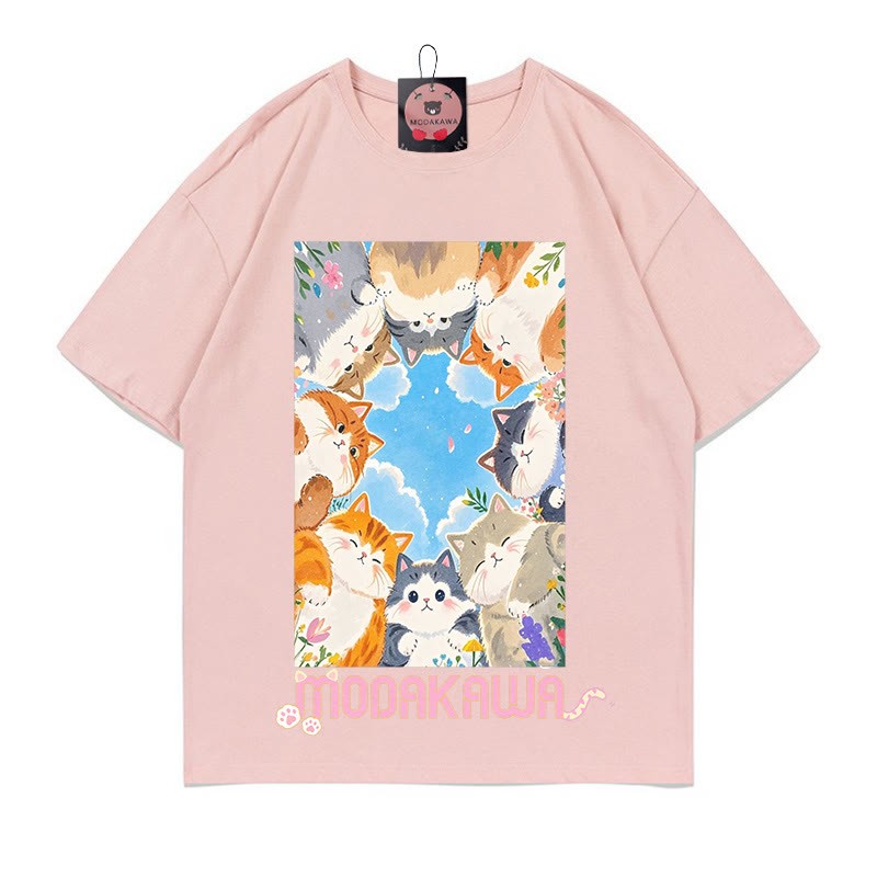 Kitty Crowd Watching Letter Print Modakawa T-Shirt - Pink - 5XL - image 3