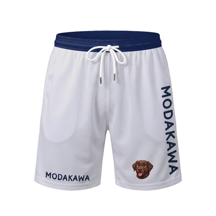 Labrador-Grafik-Sport-T-Shirt, Shorts mit Kordelzug, Modakawa-Passform - White Shorts - 5XL - image 9