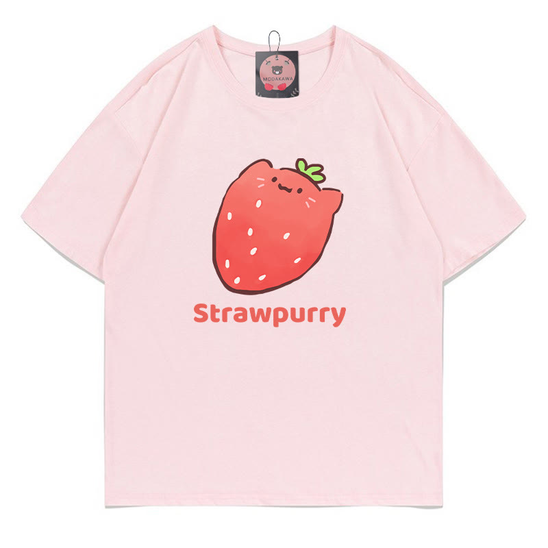 STRAWPURRY Strawberry Purr Print Modakawa T-Shirt - Pink - 5XL - image 5