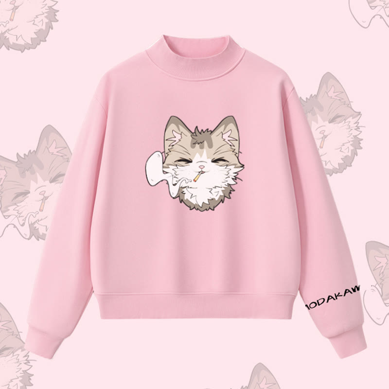 MODAKAWA Sweatshirt mit Raucherkatzen-Motiv und Fleece-Futter - Pink - L - image 2