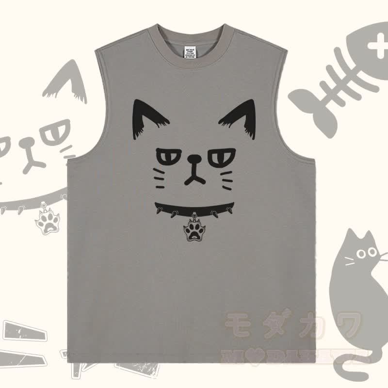MODAKAWA Ärmelloses T-Shirt mit Katzenmotiv - Grau - 2XL - image 3