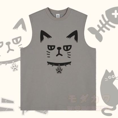 MODAKAWA Ärmelloses T-Shirt mit Katzenmotiv - Grau - 2XL - image 3