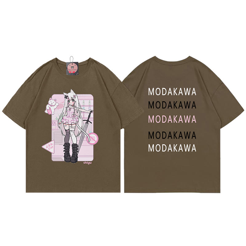 MODAKAWA X airii.exe T-Shirt mit Buchstabendruck „Kitty Girl“ aus 100 % Baumwolle - Brown - 5XL - image 5