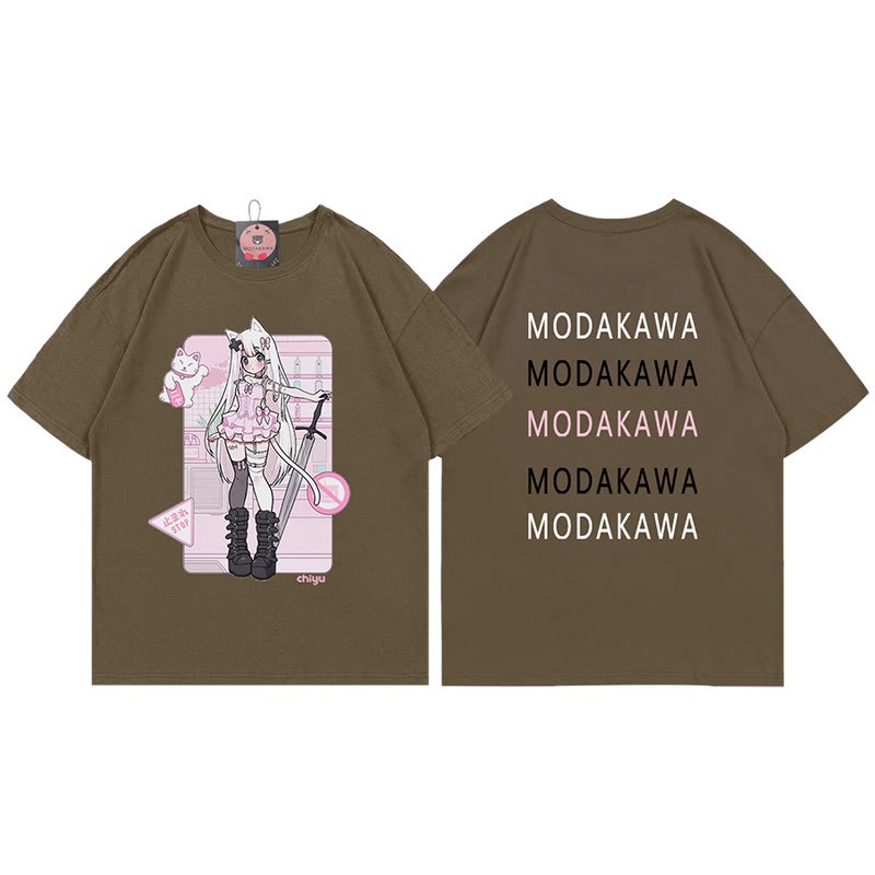 MODAKAWA X airii.exe T-Shirt mit Buchstabendruck „Kitty Girl“ aus 100 % Baumwolle - Brown - 5XL - image 5