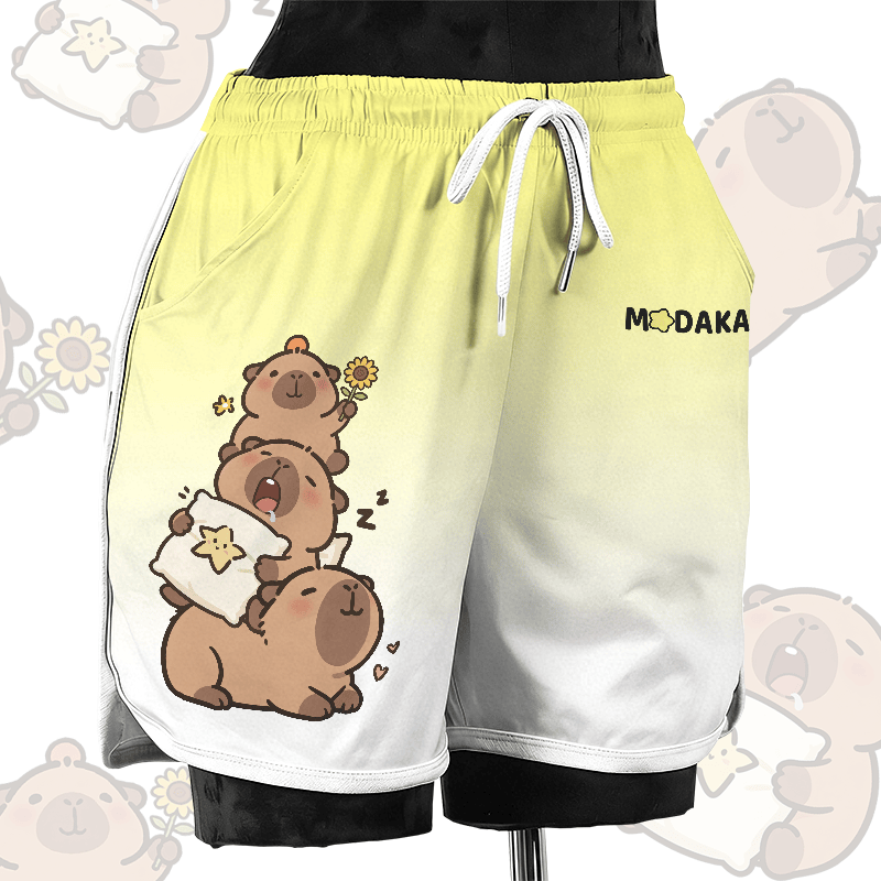 Modakawa Freizeitshorts mit niedlichem Capybara-Motiv - Yellow - 4XL - image 5