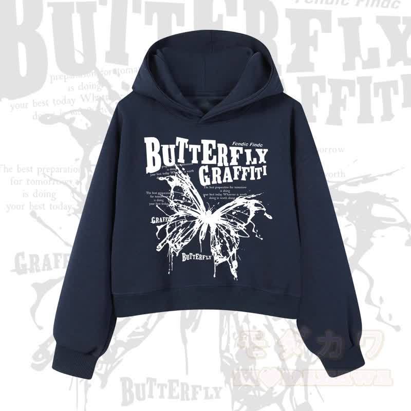 MODAKAWA BUTTERFLY GRAFFITI Cropped Cotton Hoodie - Marineblau - 3XL - image 10