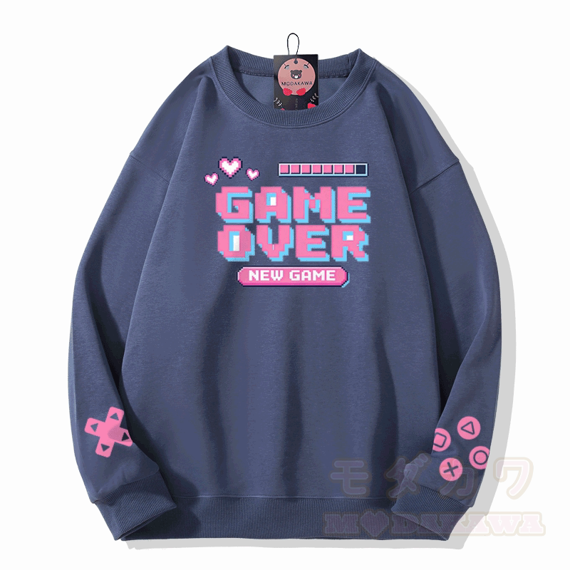 GAME OVER Grafik Modakawa Sweatshirt - Staubiges Blau - 5XL - image 6