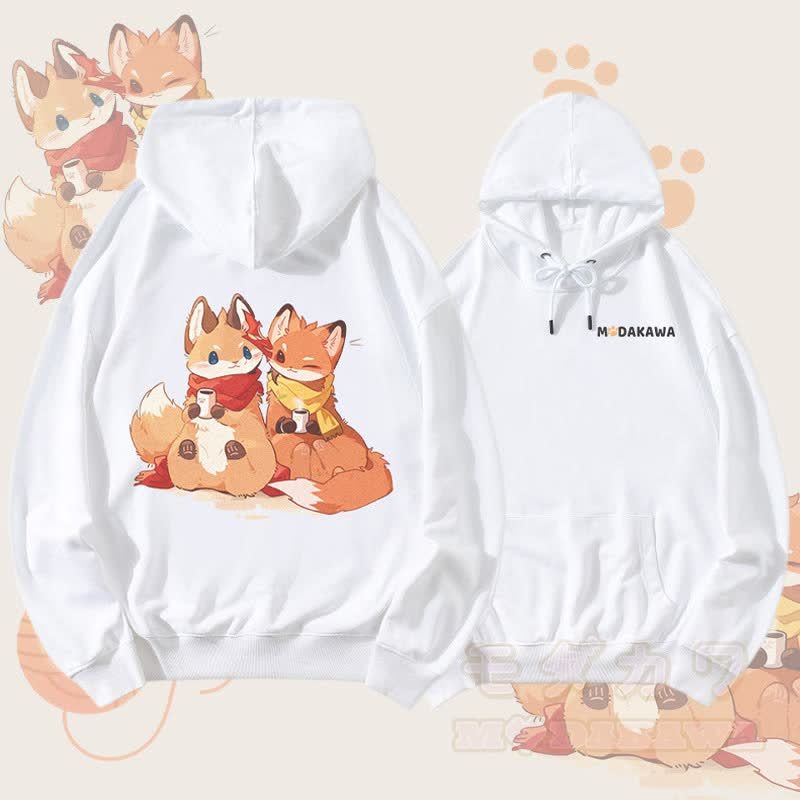 MODAKAWA Winter Fox Friends Graphic Streetwear Pullover Hoodie - Weiß - 5XL - image 3