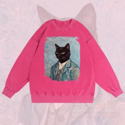 MODAKAWA Gentleman Unisex-Sweatshirt mit schwarzer Katzengrafik im Vintage-Stil - Rosenrot - 3XL - image 3