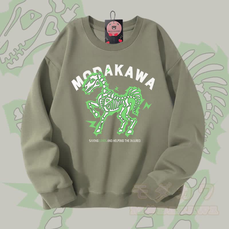 MODAKAWA Unisex-Sweatshirt mit elektrisiertem Pferdemotiv - Hellkhaki - 5XL - image 5