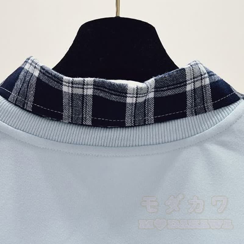 Zweiteiliges Set aus kariertem, kurzem Sweatshirt mit Patchwork-Ausschnitt und Jeans - image 8