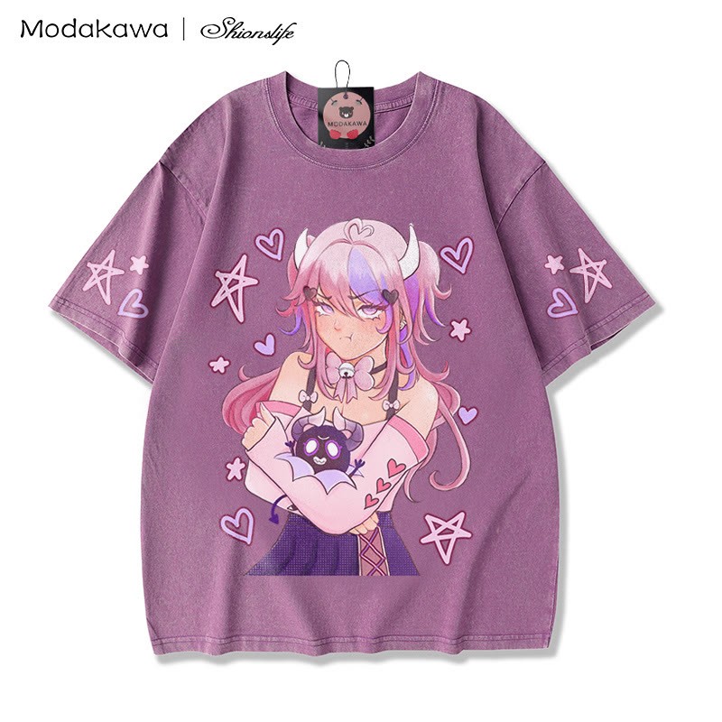 MODAKAWA X Shionslife Ironmouse und Bubi gewaschenes T-Shirt aus 100 % Baumwolle - Purple - 5XL - image 5