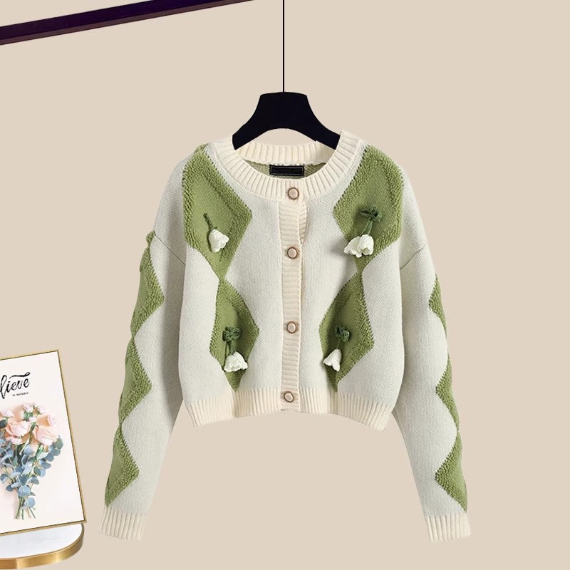 3D-Blumen-Cardigan, passender Tüllrock und Outfit - Green Cardigan Sweater - XL - image 4