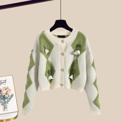 3D-Blumen-Cardigan, passender Tüllrock und Outfit - Green Cardigan Sweater - XL - image 4