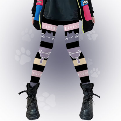 Modakawa Leggings mit Katzenpfoten-Motiv und Farben -Stretch - Black B - 4XL - image 2