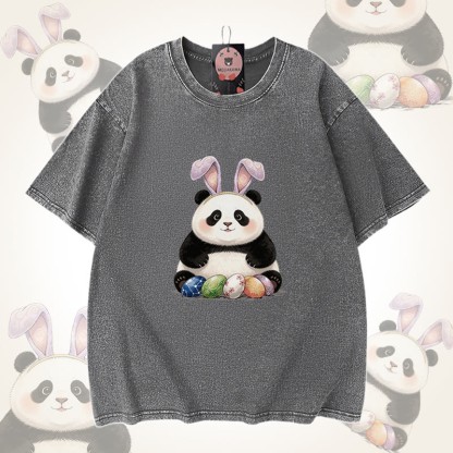 Modakawa Unisex Vintage Washed T-Shirt mit Ostereier-Panda-Motiv - Grey - 5XL - image 6
