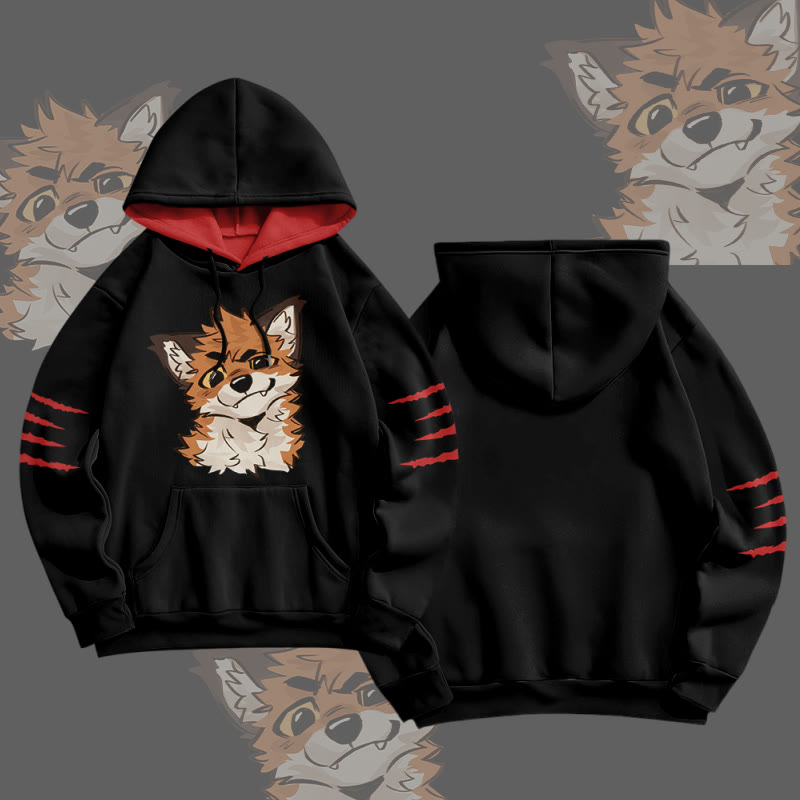 MODAKAWA X atka Pullover-Hoodie mit lustigem Fuchs-Grafikprint - Black&Red - 5XL - image 2
