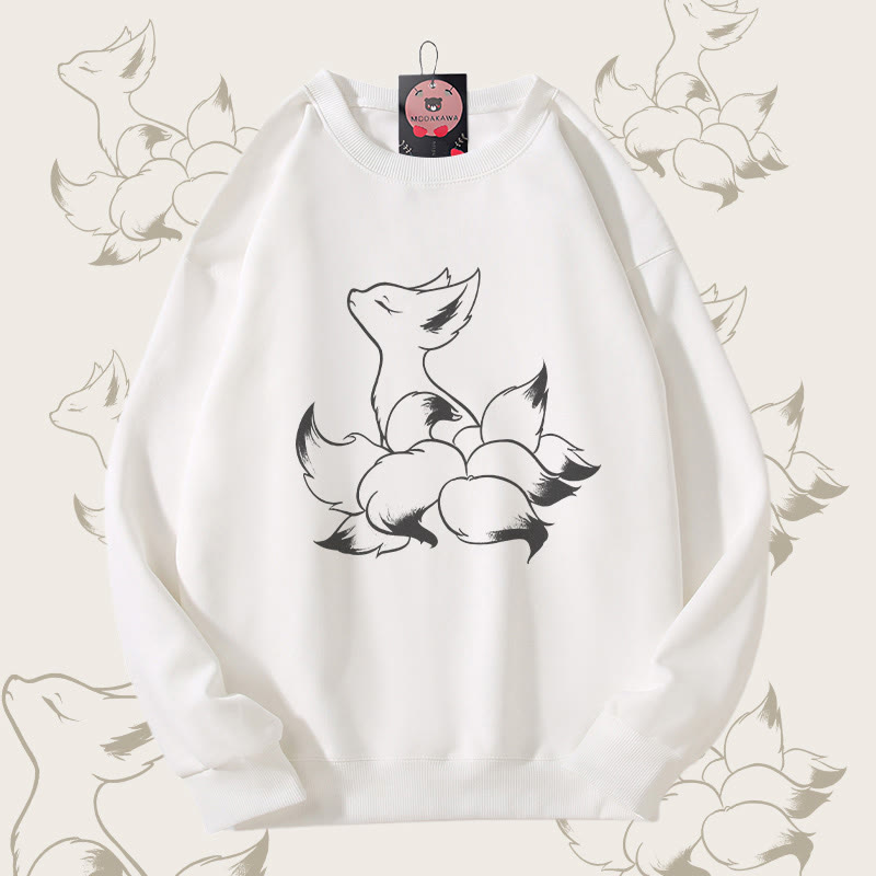 MODAKAWA Unisex-Sweatshirt mit Mystischem Neunschwänzigen-Fuchs-Motiv - White - 5XL - image 3