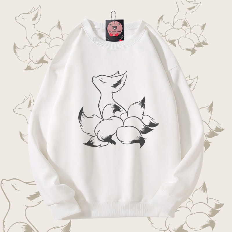 MODAKAWA Unisex-Sweatshirt mit Mystischem Neunschwänzigen-Fuchs-Motiv - White - 5XL - image 3