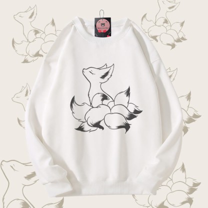 MODAKAWA Unisex-Sweatshirt mit Mystischem Neunschwänzigen-Fuchs-Motiv - White - 5XL - image 3