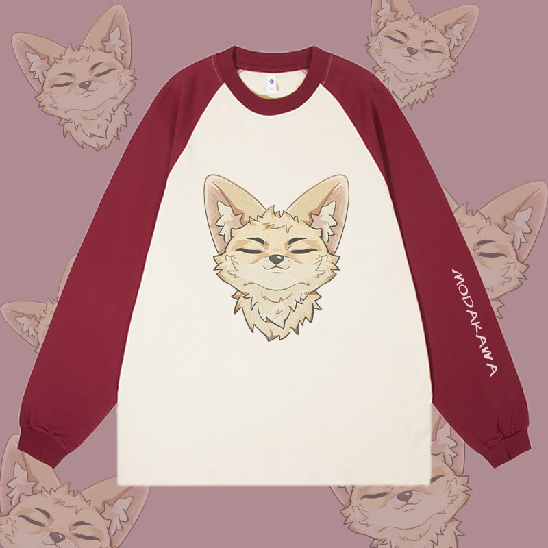 MODAKAWA Corsac Fox Grafik- Farben Langarm-T-Shirt - Wine Red&Apricot - 4XL - image 2