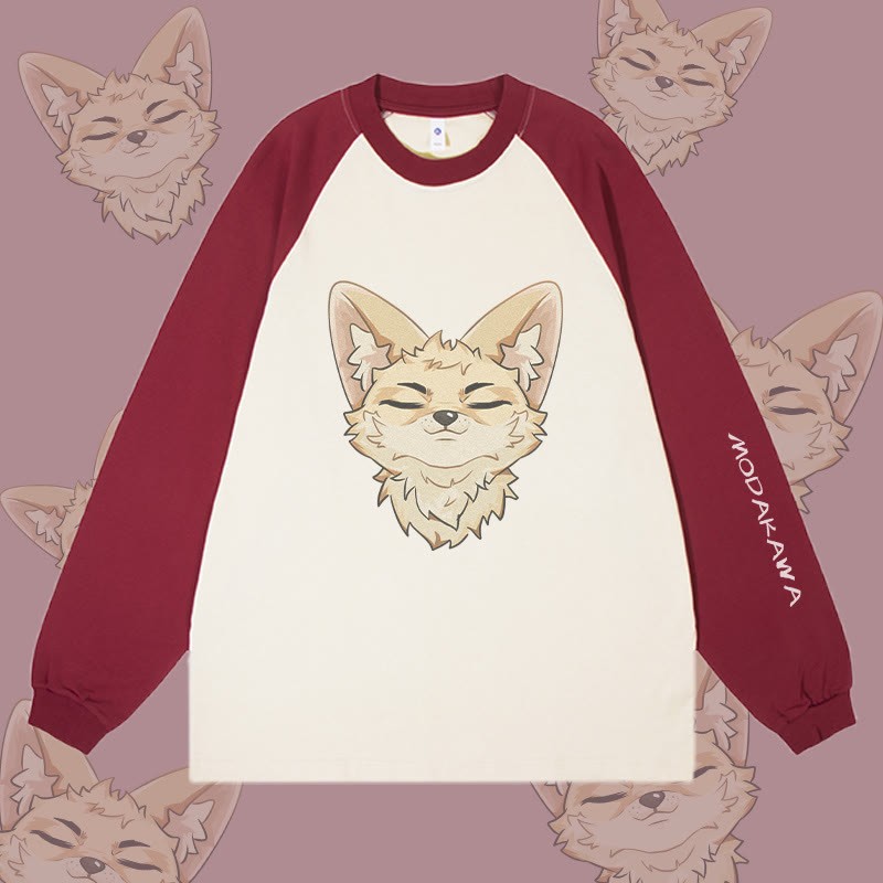 MODAKAWA Corsac Fox Grafik- Farben Langarm-T-Shirt - Wine Red&Apricot - 4XL - image 2