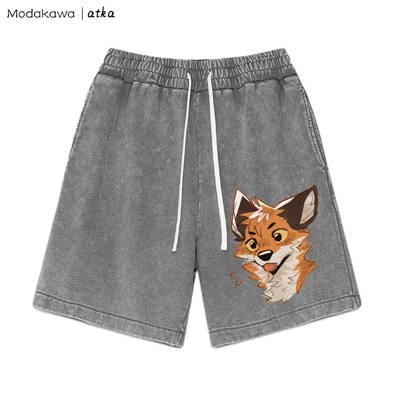 Freche Shorts mit heraushängender Zunge und Fuchs-Grafik im Vintage-Look - Grau - 3XL - image 3