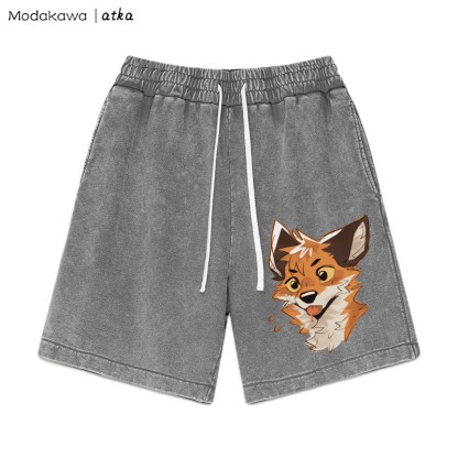 Freche Shorts mit heraushängender Zunge und Fuchs-Grafik im Vintage-Look - Grau - 3XL - image 3