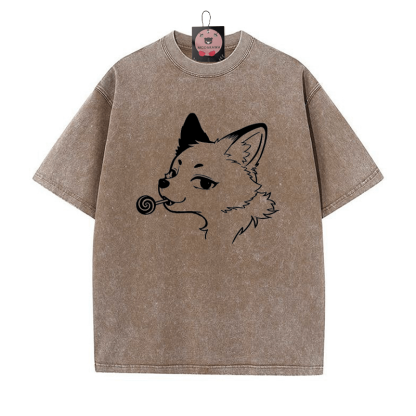 T-Shirt mit Vintage-Waschung und Fuchs-Print - Braun - 5XL - image 3