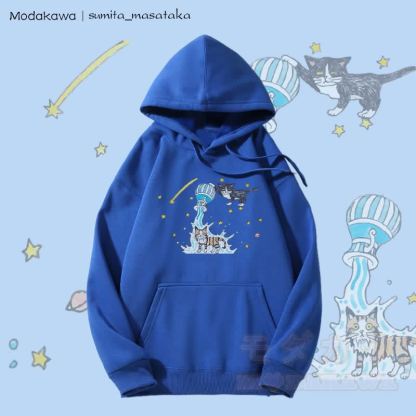 MODAKAWA X sumita_masataka Kapuzenpullover mit Fleece-Futter und Grafik „Water Pouring Cats“. - Blau - 5XL - image 3