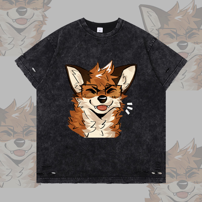 MODAKAWA X atka Fuchs mit Brille Grafik Zerrissenes T-Shirt - Black - 2XL - image 3