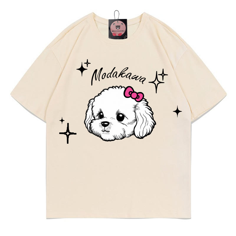 Modakawa T-Shirt mit Welpenstern-Buchstabenprint - Apricot - 5XL - image 3