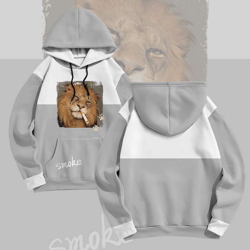 MODAKAWA Pullover-Hoodie mit rauchendem Löwen-Grafik-Allover-Print - Grey&White - 8XL - image 3