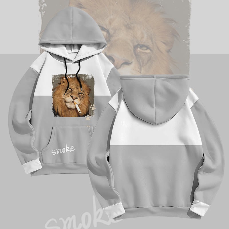 MODAKAWA Pullover-Hoodie mit rauchendem Löwen-Grafik-Allover-Print - Grey&White - 8XL - image 3