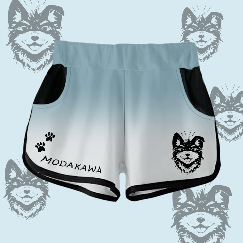 MODAKAWA Gradient Smiling Koda Graphic Shorts - Teal&White - 5XL - image 3