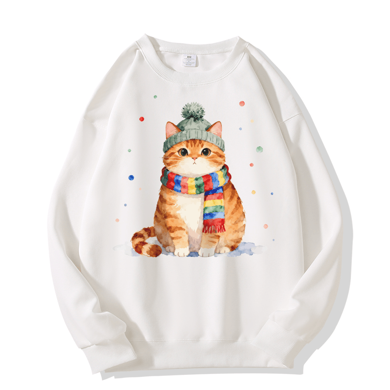 Winter-Sweatshirt mit Katzenmotiv und Rundhalsausschnitt - White - 5XL - image 5