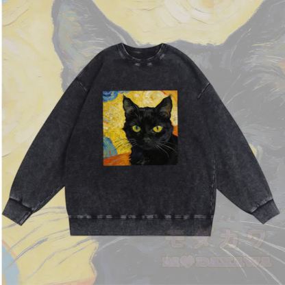 MODAKAWA Unisex-Sweatshirt mit schwarzem Katzenporträt-Grafik im Vintage-Stil - Schwarz - 3XL - image 4