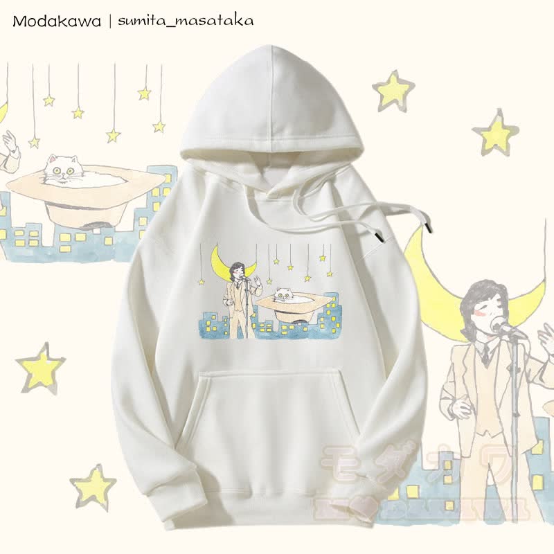 MODAKAWA X sumita_masataka Singer And The Cat Graphic Fleece-gefütterter Kapuzenpullover - Weiß - 5XL - image 4