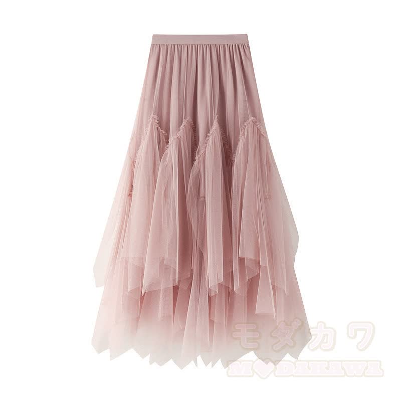 Zweiteiliges Set aus bedrucktem Kurzarm-T-Shirt im College-Stil und asymmetrischem Tüllrock - Rosa Rock - XL - image 20