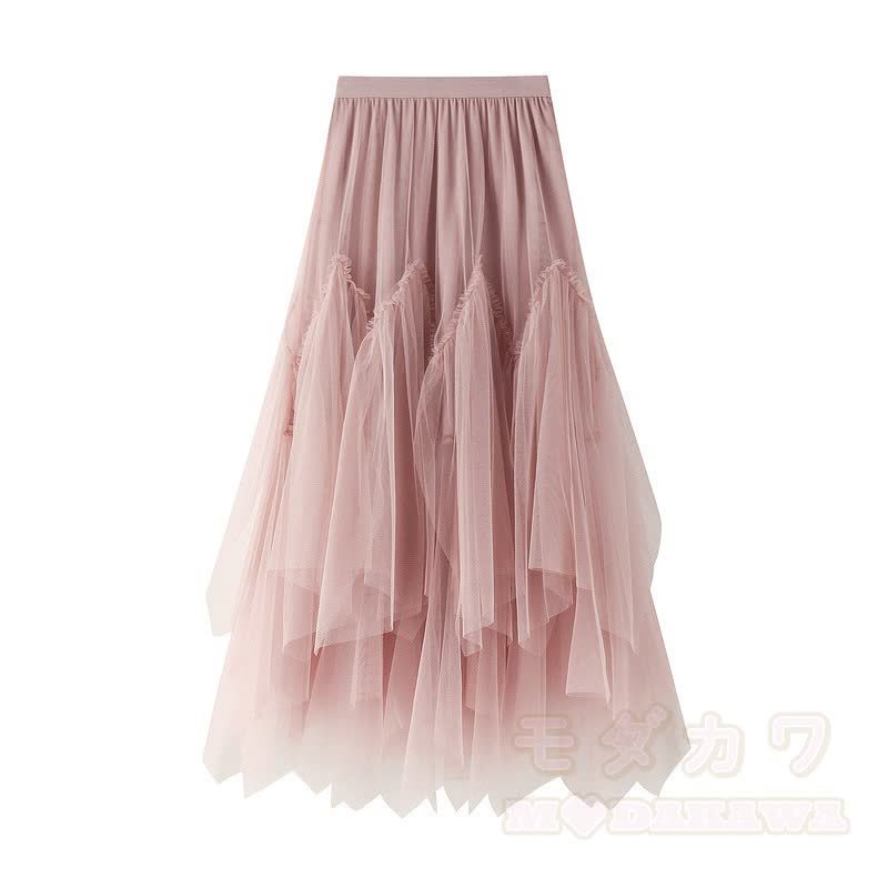 Zweiteiliges Set aus bedrucktem Kurzarm-T-Shirt im College-Stil und asymmetrischem Tüllrock - Rosa Rock - XL - image 20